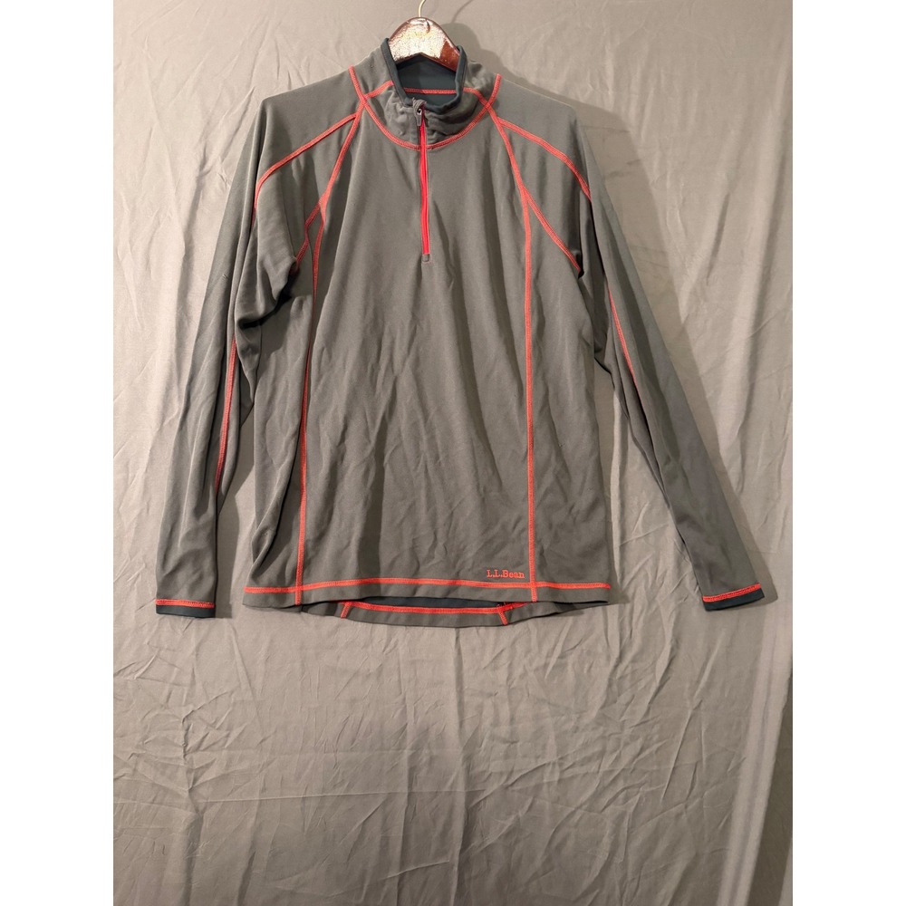 LL Bean Mens Large Tall Quarter Zip Pullover Gray Orange Contrast Stitching